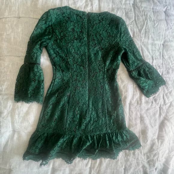 Eliza J Emerald Green Lace Mini Dress 3/4 Bell Sleeve Fit and Flare Size XS - Picture 7 of 12
